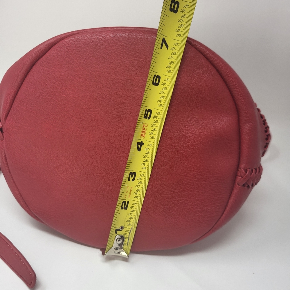 Lucky Brand Crossbody Bucket Bag Tassel Braided Red Faux Leather - Picture 9 of 11